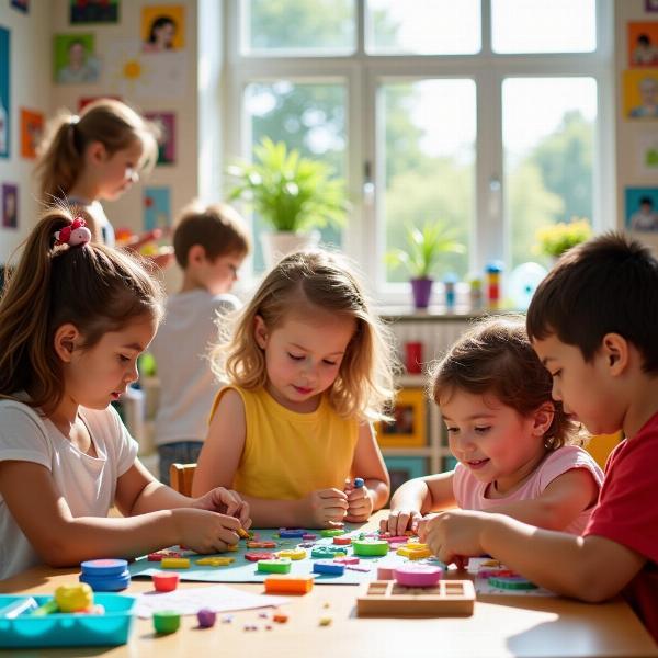 Crianças participando de atividades lúdicas em um centro educacional