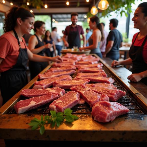 Churrasco Brasileiro com Carne Vermelha Crua