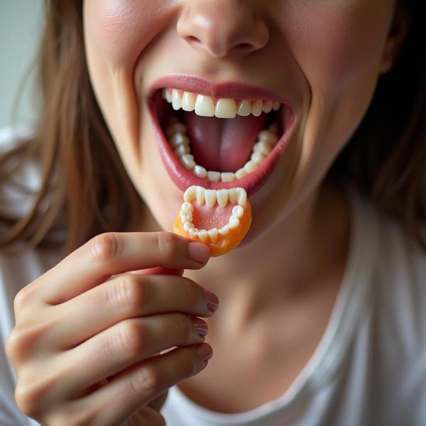 Dentadura caindo simboliza dificuldade de adaptação.