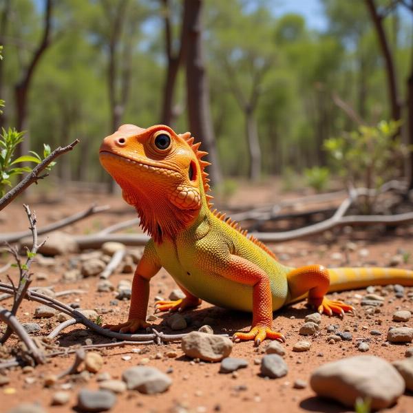 Lagarto colorido na caatinga