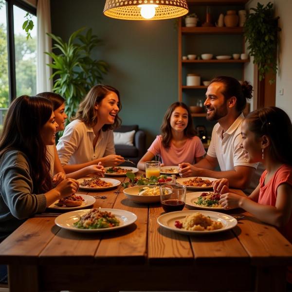 Mesa de jantar com família brasileira reunida