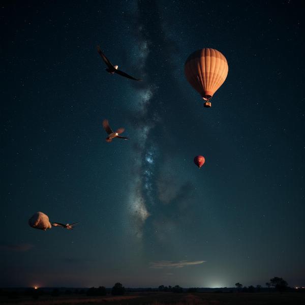 Objetos voando no céu noturno estrelado