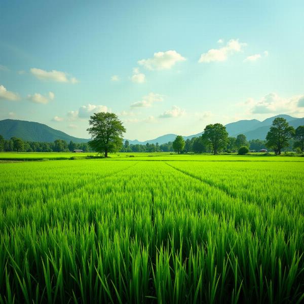 Plantação de arroz verdejante simbolizando abundância e prosperidade nos sonhos.