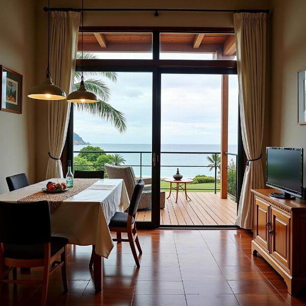 Pousada aconchegante à beira-mar com vista para o oceano, perfeita para relaxar e curtir as férias.