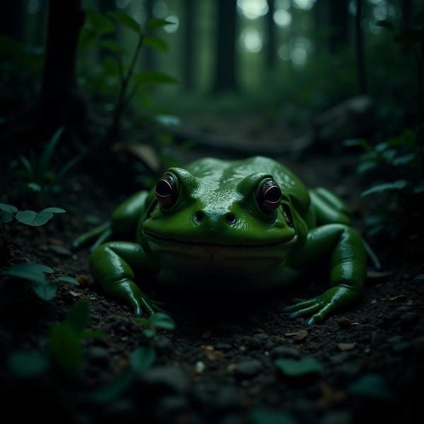 Sapo Verde Grande em uma Floresta Escura