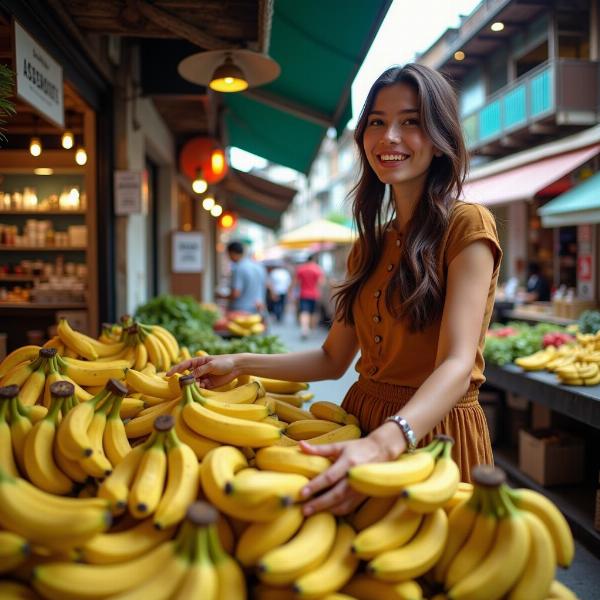 Sonhando comprando banana madura no mercado