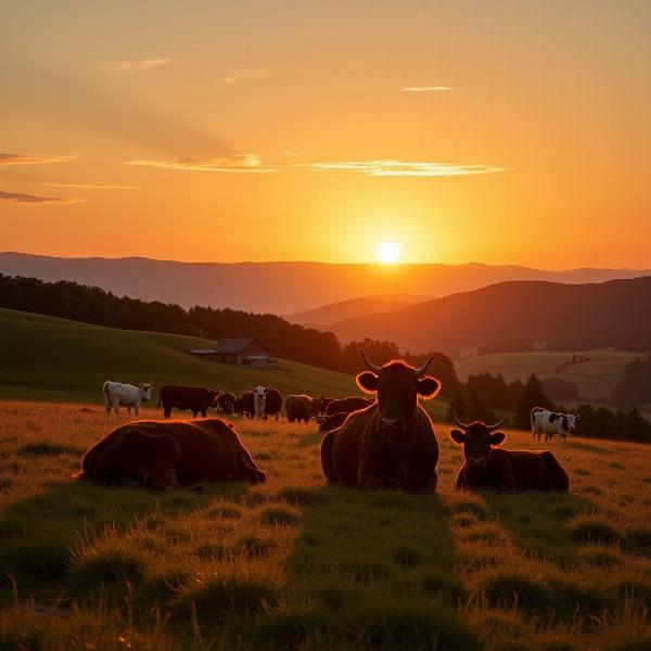 Boi e vaca em uma fazenda tranquila