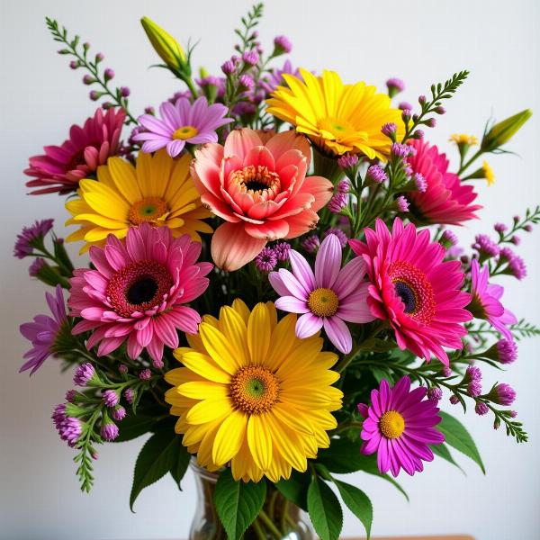 Sonhar com buquê de flores diversas cores e tipos