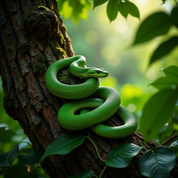 Sonhar com cobra verde na árvore