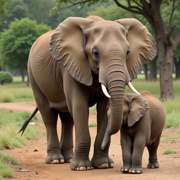 Sonhar com filhote de elefante e sua mãe