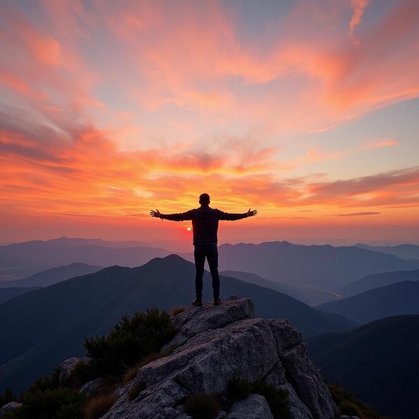 No topo de uma montanha de pedra em sonho