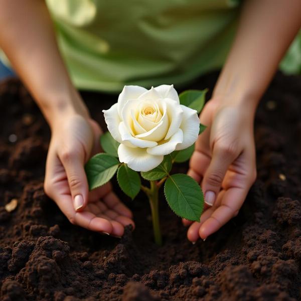 Sonhar com rosas brancas: Plantando