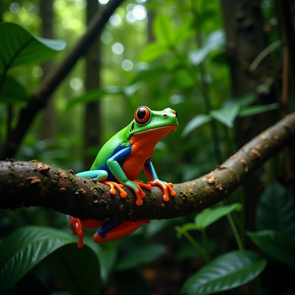 Sonhar com sapo colorido na floresta