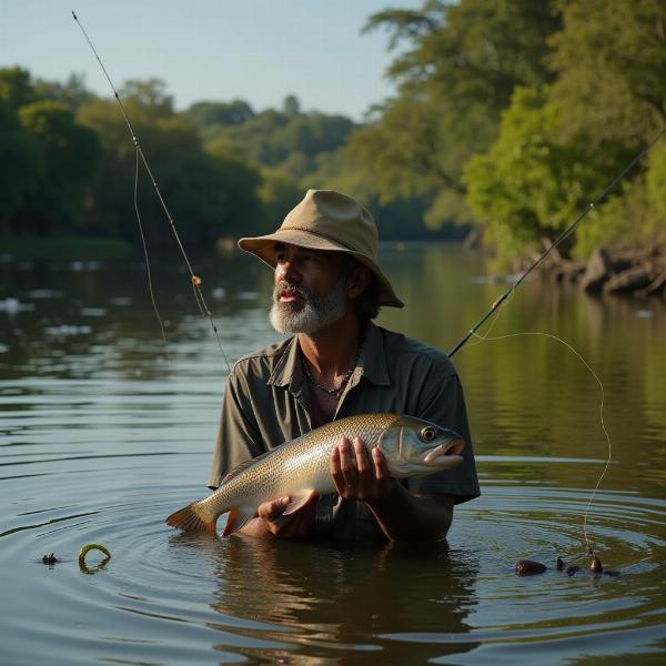 Conectado com a natureza enquanto pesca