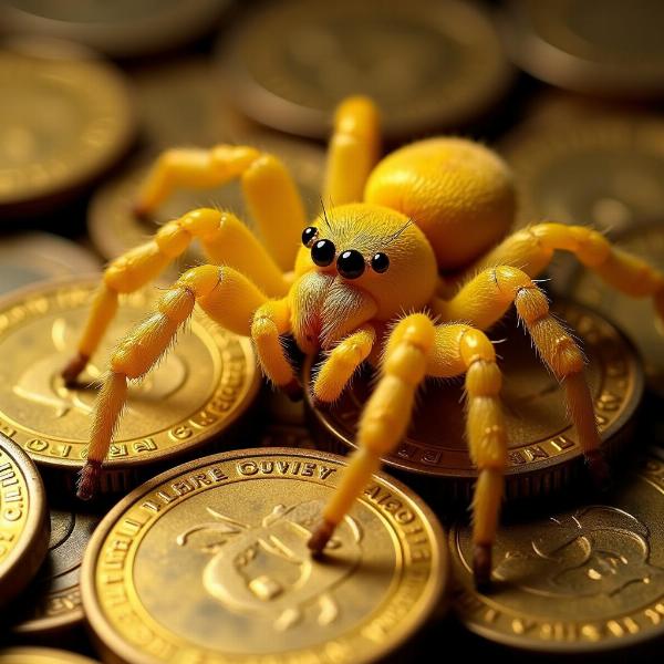 Sonho com aranha amarela em cima de moedas de ouro