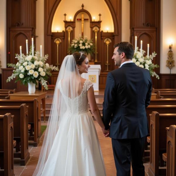 Sonho de casamento com vestido de noiva na igreja