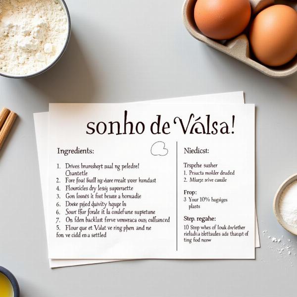 Receita de bolo Sonho de Valsa com ingredientes e instruções.