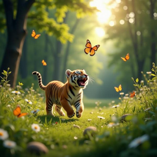 Sonho com Filhote de Tigre Brincando na Floresta