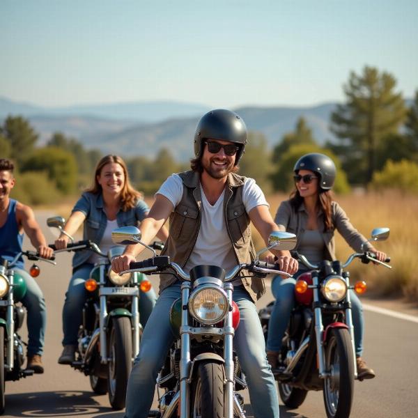 Sonho de viagem de moto com amigos, cheio de alegria