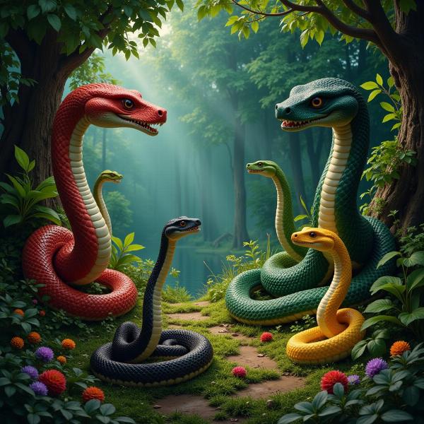 Sonho com várias cobras de diferentes cores