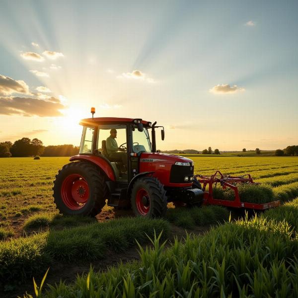 Trator funcionando no campo durante a colheita