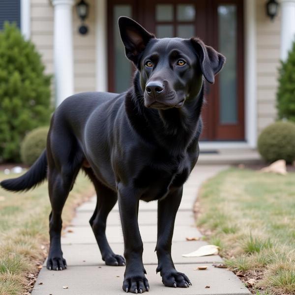 Cachorro preto em posição de proteção