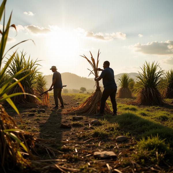 Colheita de cana de açúcar: Trabalhadores no campo