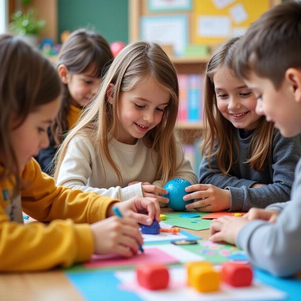 Crianças aprendendo de forma divertida na escola dos sonhos