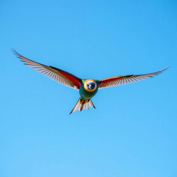 Pássaro colorido voando no céu azul