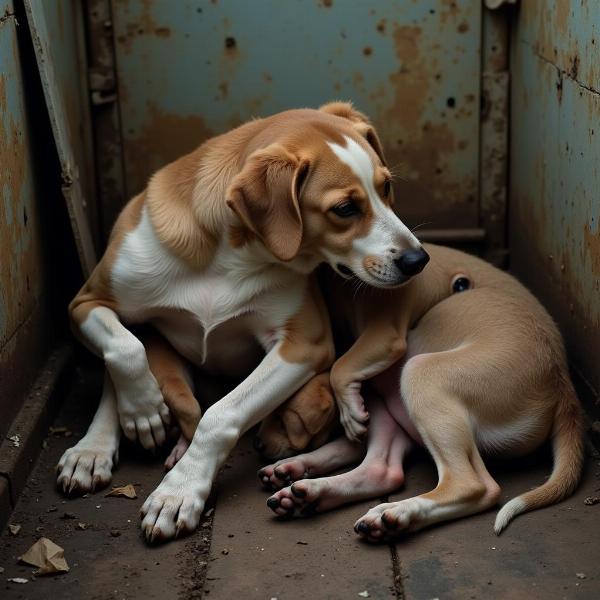 Sonhar com cachorro dando cria em ambiente caótico