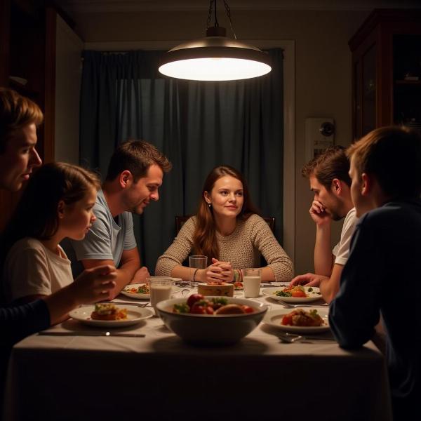 Sonhar com a família toda reunida à mesa de jantar com discussão