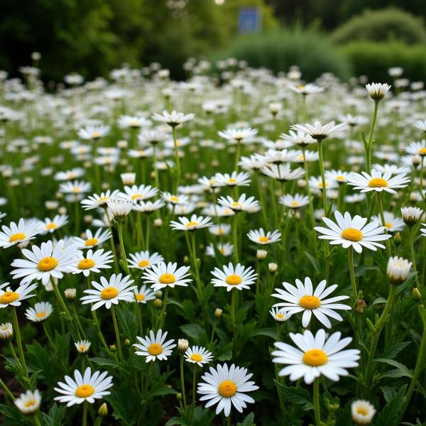 Jardim cheio de margaridas brancas em sonho