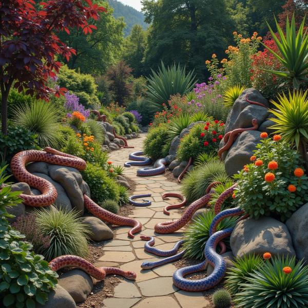 Sonho com várias cobras em um jardim