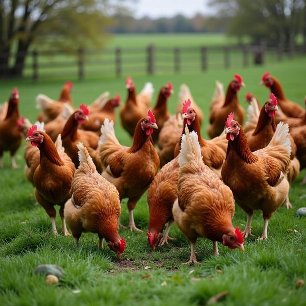 Sonhar com muitas galinhas marrons ciscando no pasto