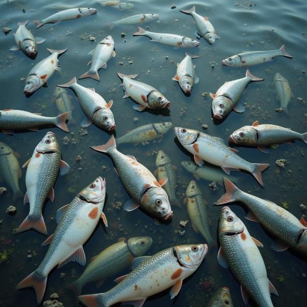 Sonhar com muitos peixes mortos, representando problemas, perdas ou a necessidade de mudanças.