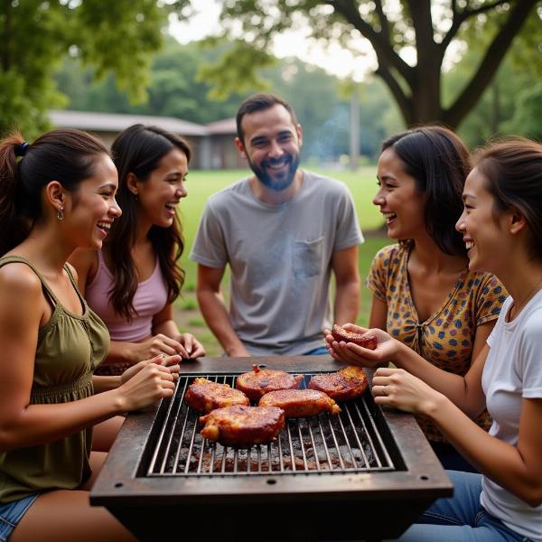 Sonhar comendo carne em um churrasco com a família