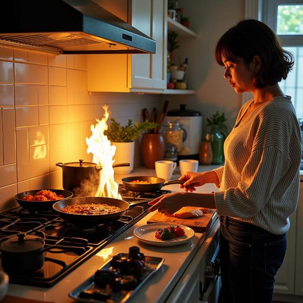 Sonhar fazendo comida com panelas no fogão