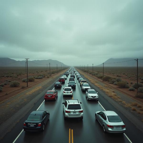 Sonho com carros parados em uma estrada deserta.