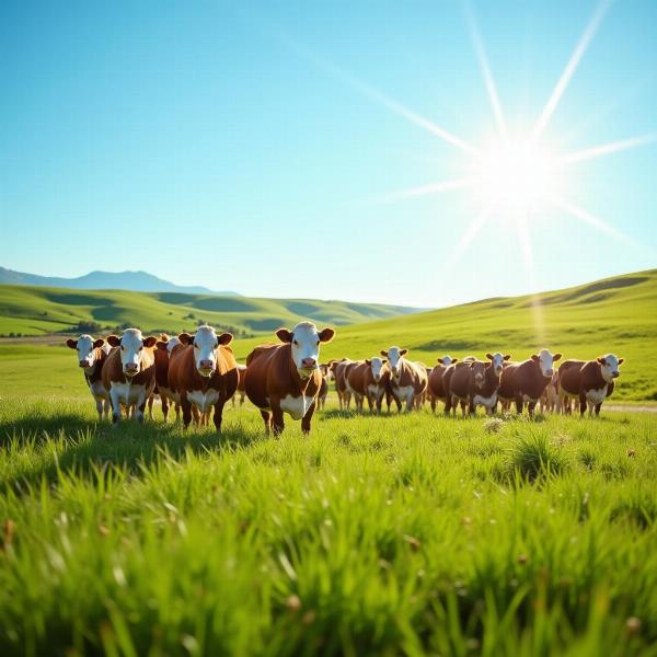 Sonho com gado pastando em campo verdejante e ensolarado