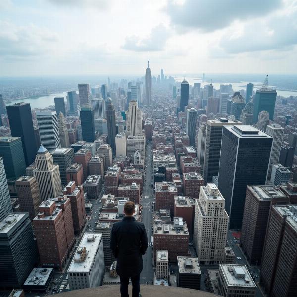 Sonho com prédio alto e cidade: Vista panorâmica de uma cidade a partir do topo de um prédio. A cidade, vista de cima, simboliza as oportunidades e os desafios que a vida oferece.