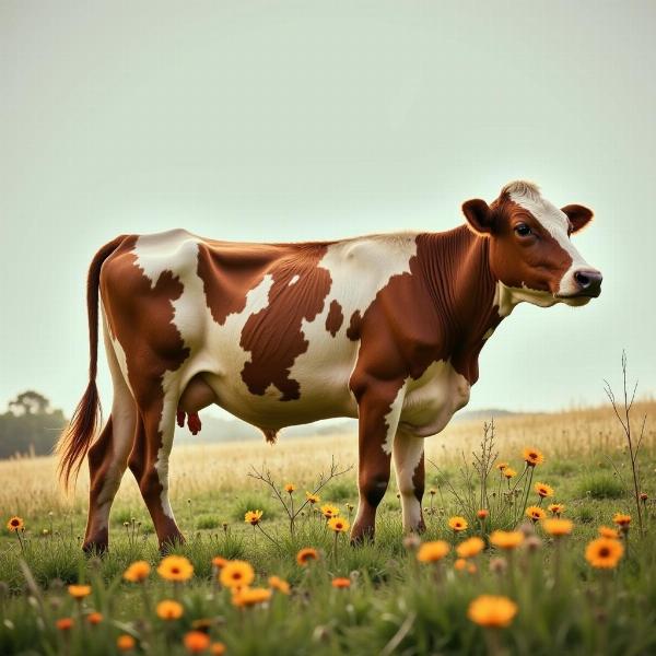 Vaca prenha em um campo florido